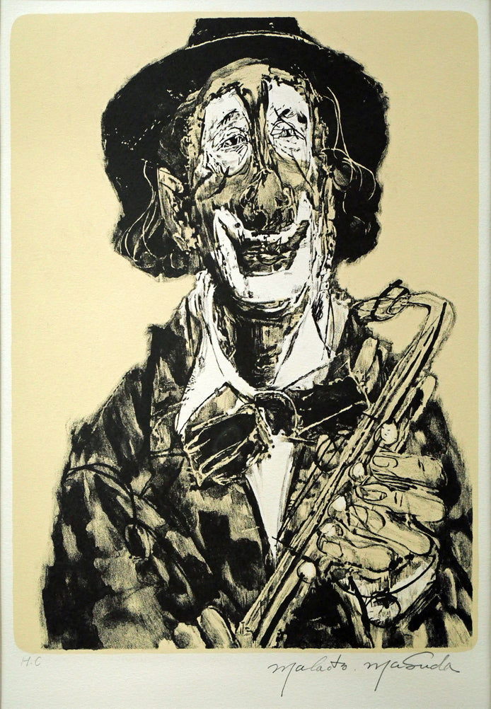 増田誠「ピエロ(道化師)」リトグラフ 作品全体画像