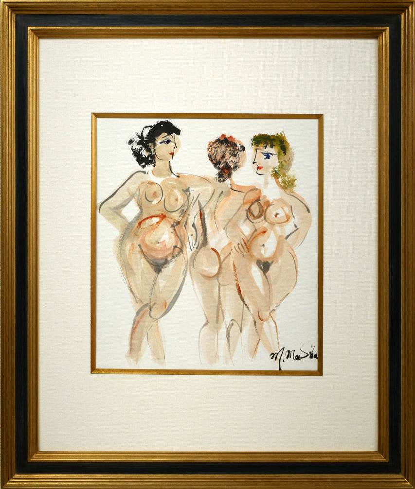 増田誠「裸婦(三人)」水彩画・色紙
