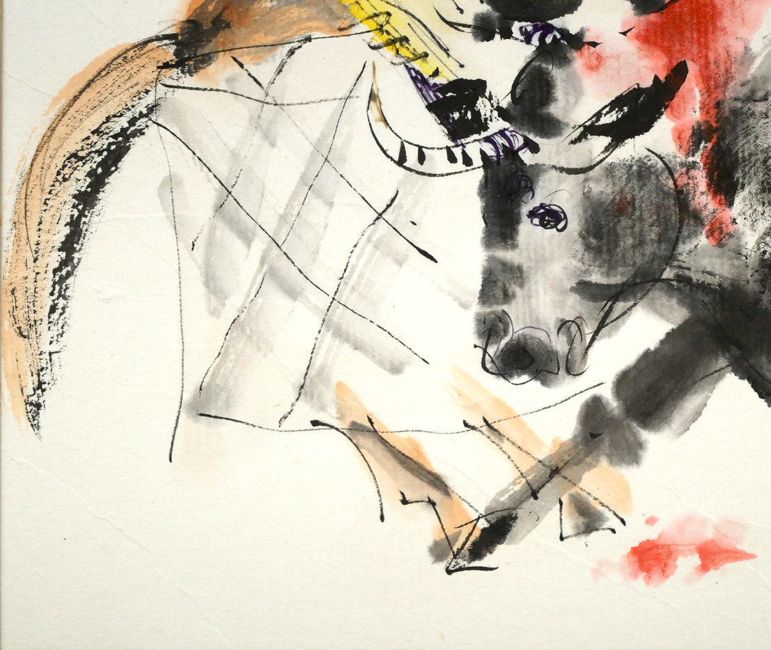 増田誠「斗牛(闘牛)」水彩画・色紙 拡大画像5