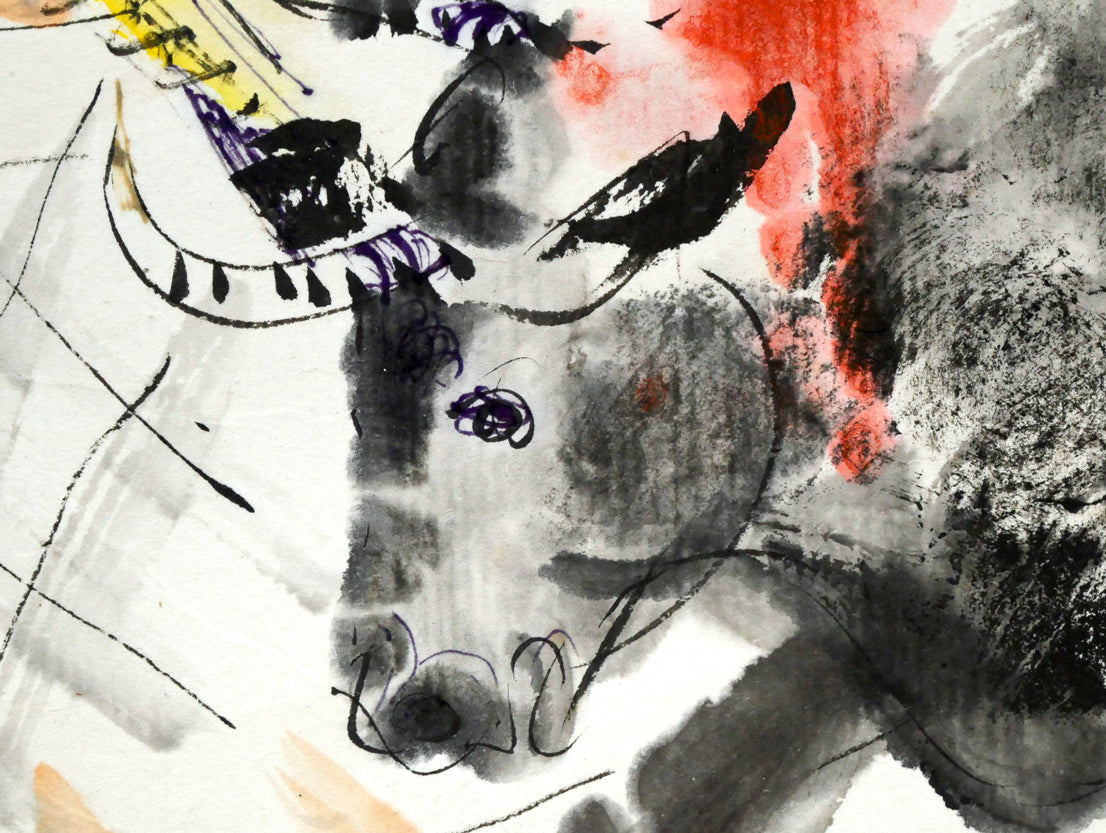 増田誠「斗牛(闘牛)」水彩画・色紙 拡大画像6