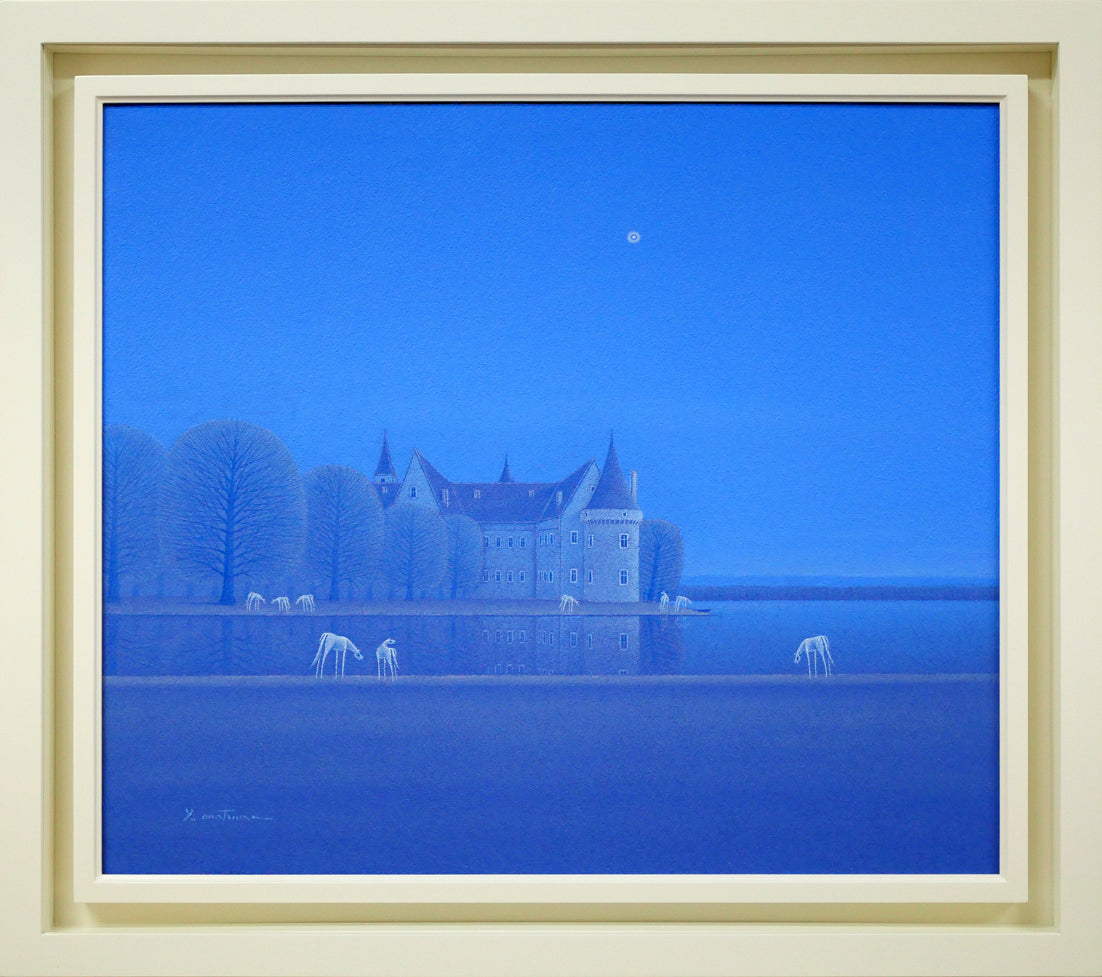 松浦敬文「水辺の城(馬九行く-うまくいく)」油絵・F10号