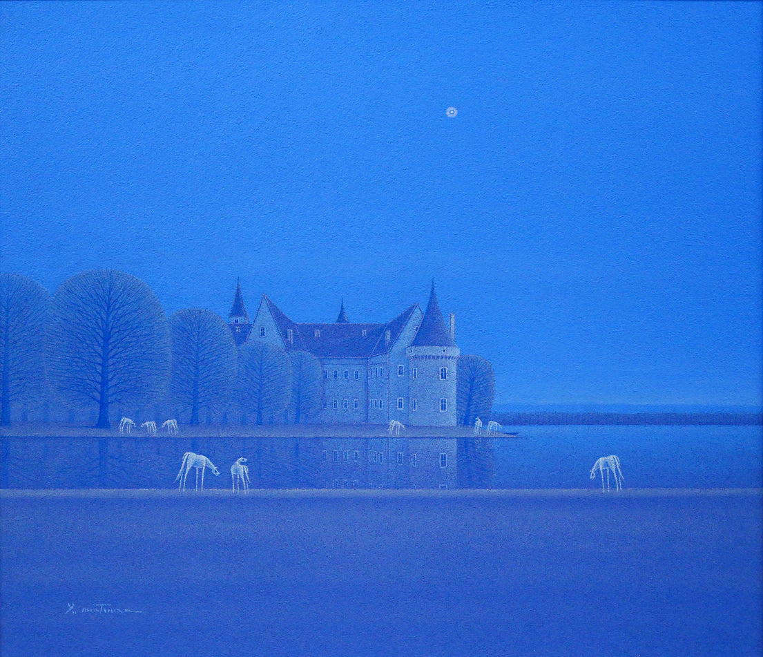 松浦敬文「水辺の城(馬九行く-うまくいく)」油絵・F10号 作品全体画像