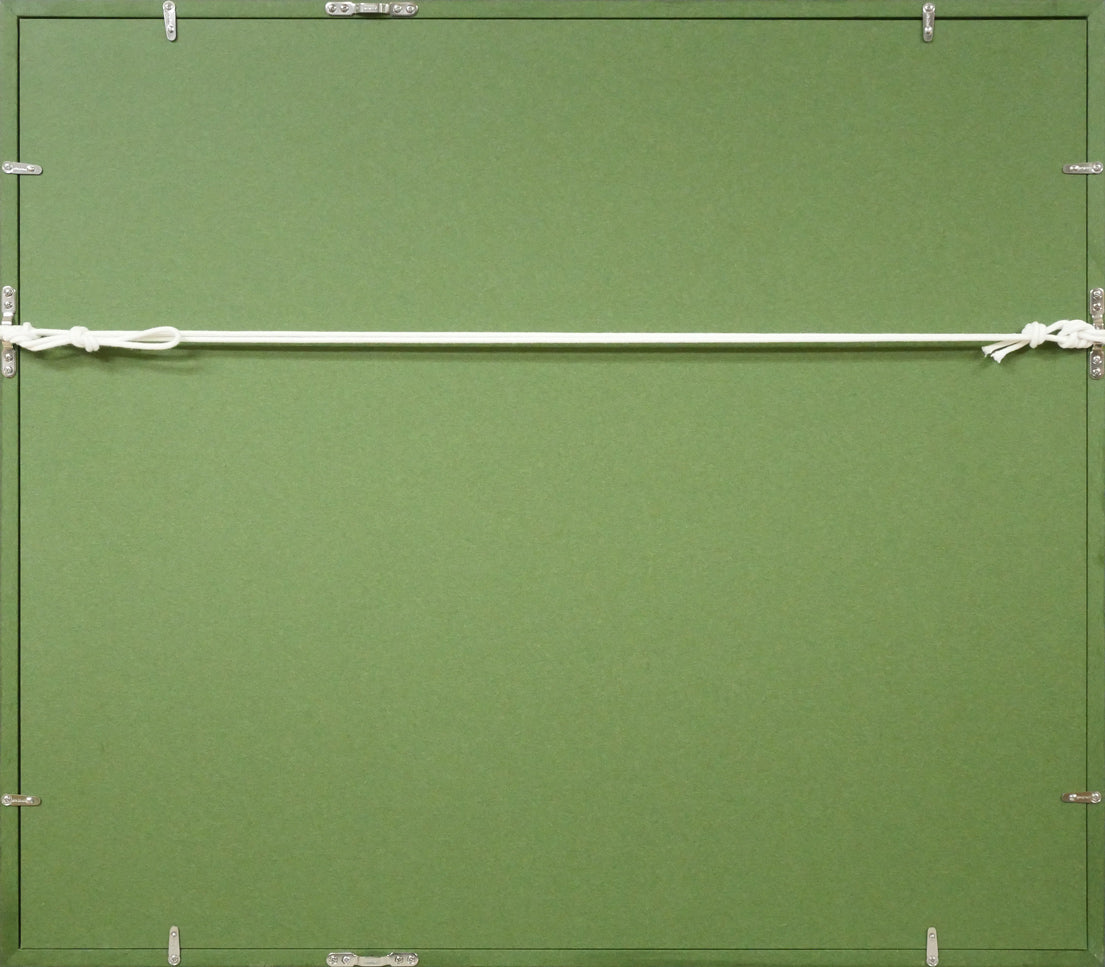 松浦敬文「水辺の城(馬九行く-うまくいく)」油絵・F10号 額縁裏側画像