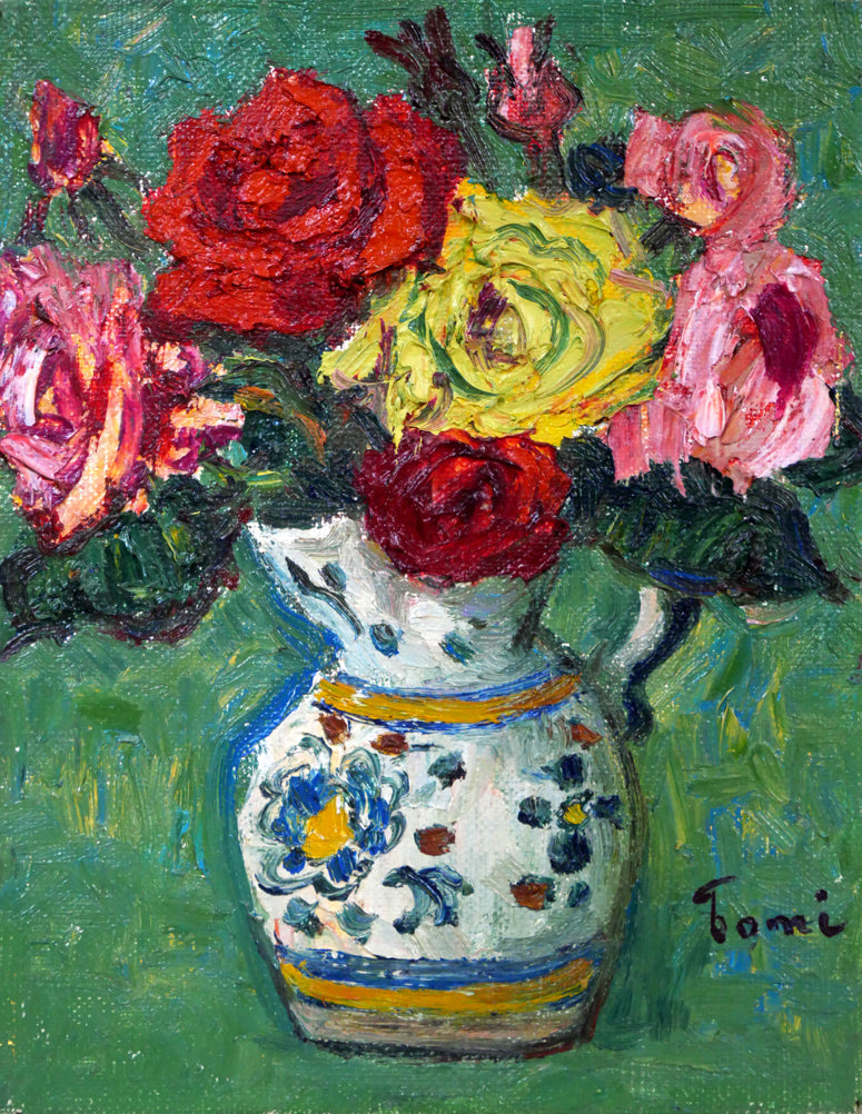 松本富太郎「薔薇」油絵・F0号 作品全体拡大画像