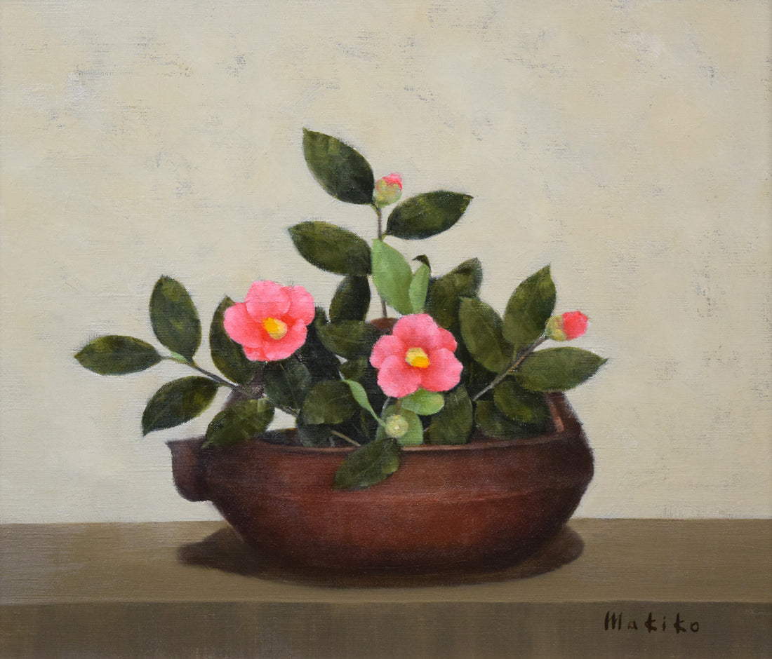 松永真樹子「つばき(椿)」油絵・F10号 作品全体拡大画像