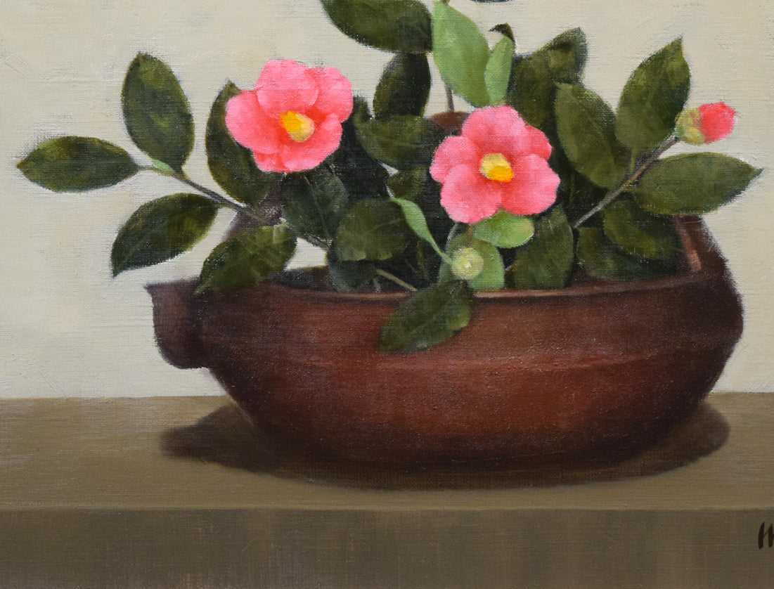 松永真樹子「つばき(椿)」油絵・F10号 拡大画像2