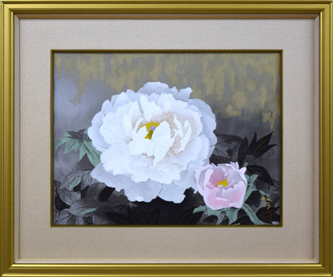 松尾敏男「牡丹晨光」木版画