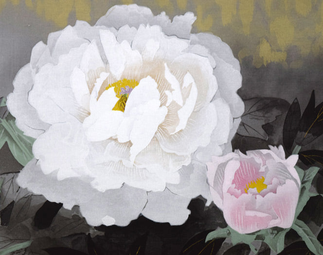 松尾敏男「牡丹晨光」木版画 拡大画像1