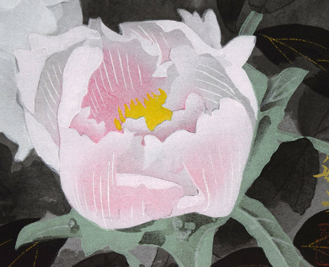 松尾敏男「牡丹晨光」木版画 拡大画像3