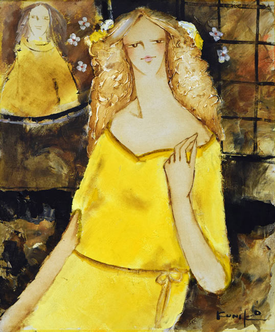 松任谷國子「春近し」油絵・F8号 作品全体拡大画像