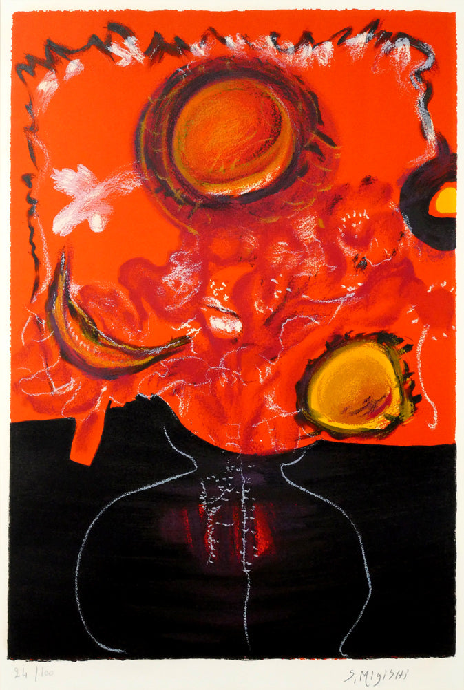 三岸節子「花(赤)」リトグラフ 作品全体画像