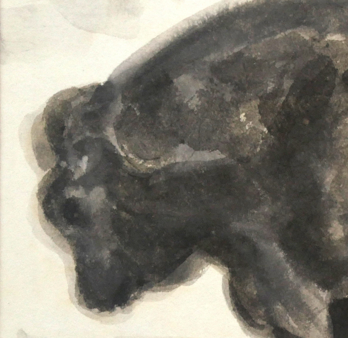 峯孝「新冠牧場にて(牛)」水彩画・色紙額装 拡大画像3