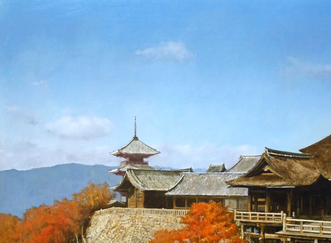 身野友之「紅葉・清水寺」油絵・M20号 拡大画像1