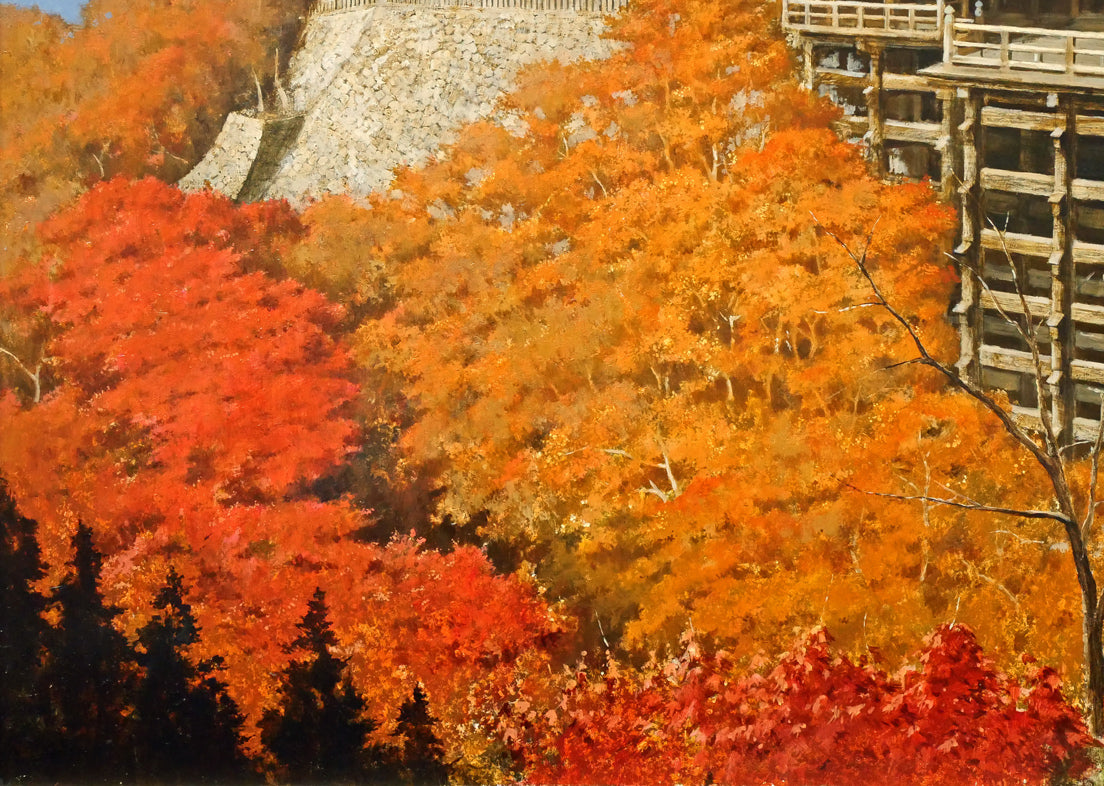 身野友之「紅葉・清水寺」油絵・M20号 拡大画像3