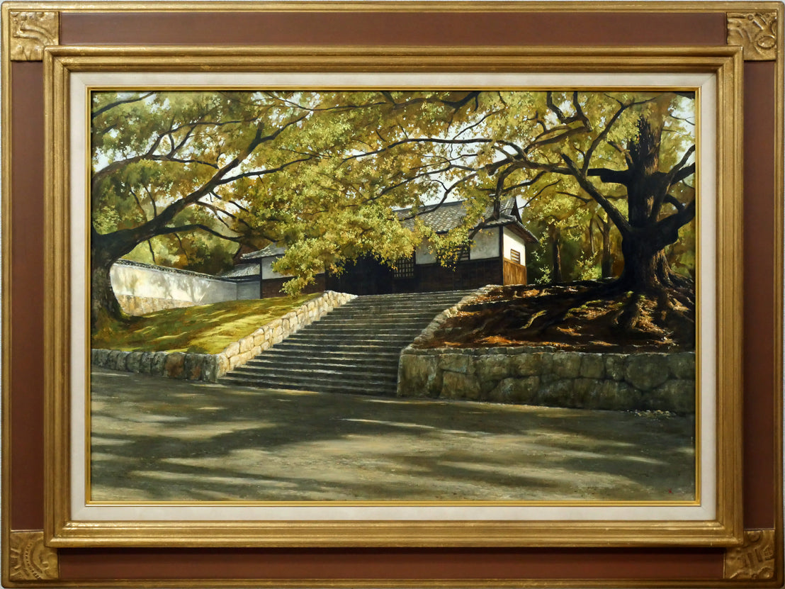 身野友之「楠若葉(京都・青蓮院)」油絵・M20号