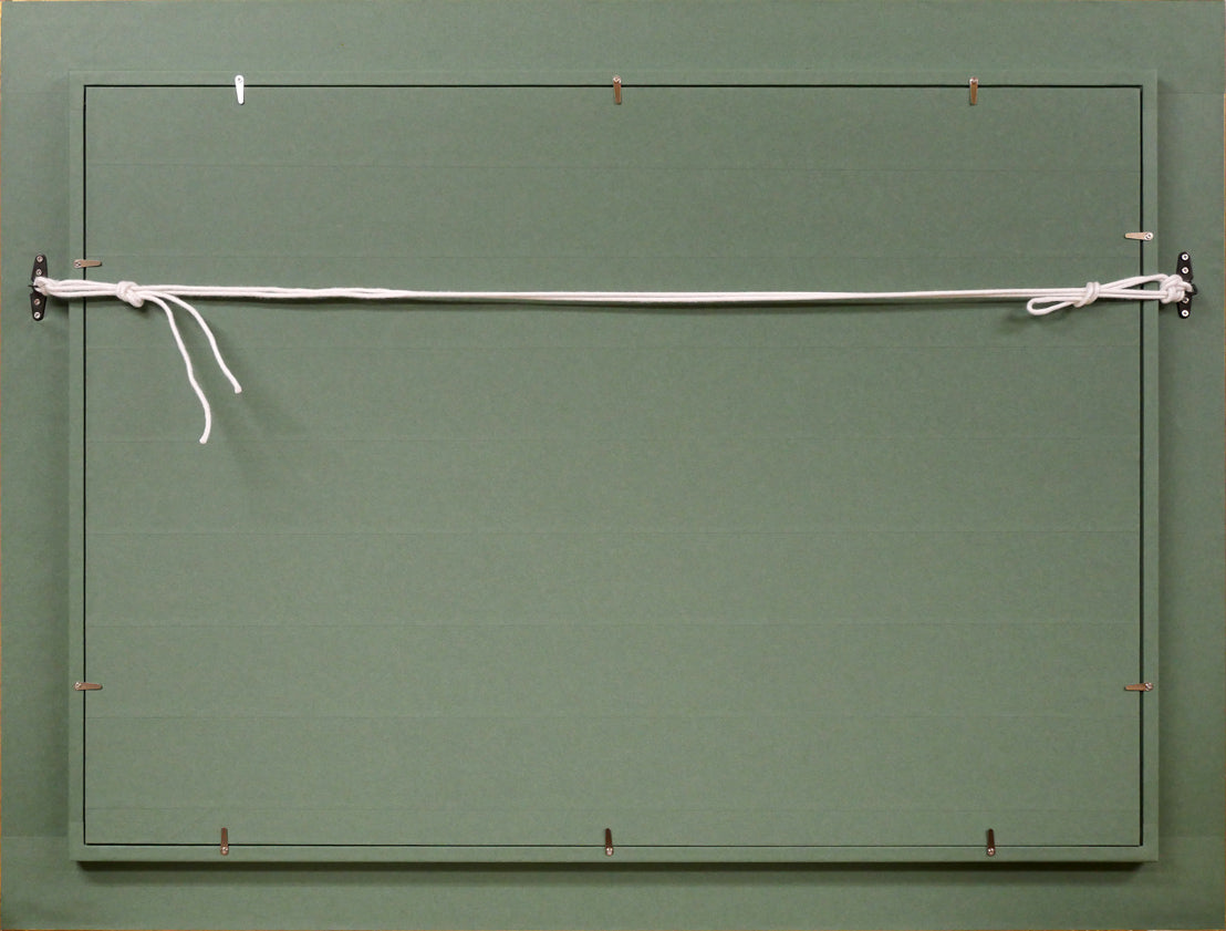 身野友之「楠若葉(京都・青蓮院)」油絵・M20号 額縁裏側画像