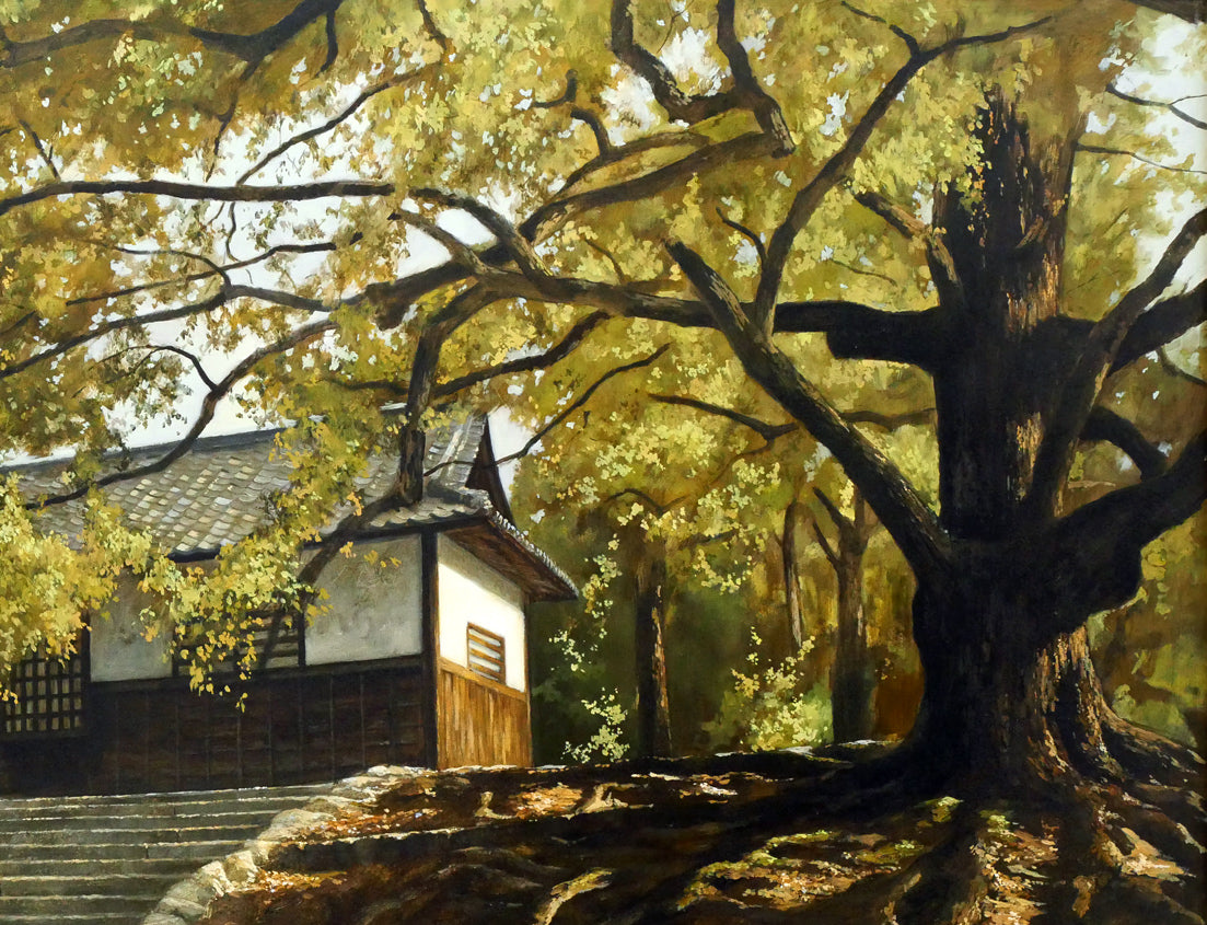 身野友之「楠若葉(京都・青蓮院)」油絵・M20号 拡大画像2