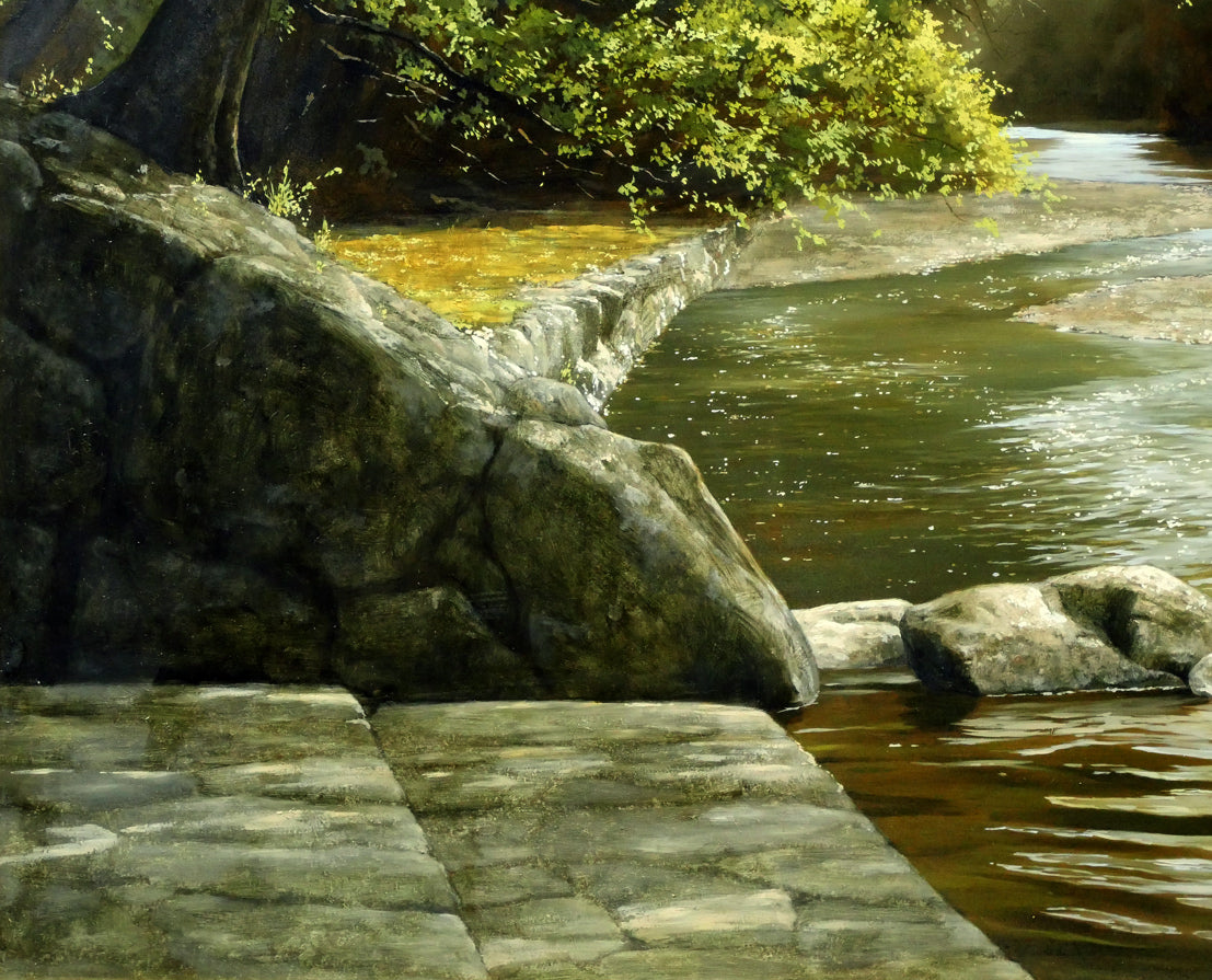 身野友之「新緑の五十鈴川(伊勢神宮)」油絵・F20号 拡大画像3