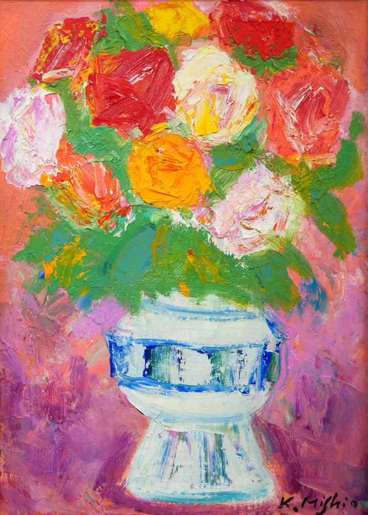 三塩清巳「バラ」油絵・F4号 作品全体拡大画像