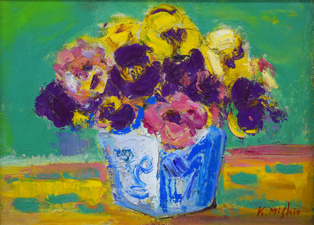 三塩清巳「パンジー」油絵・F4号 作品全体拡大画像