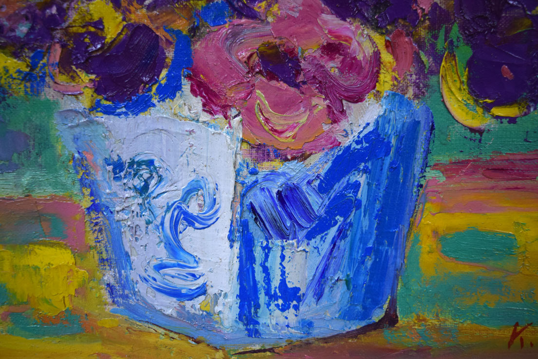 三塩清巳「パンジー」油絵・F4号 拡大画像4