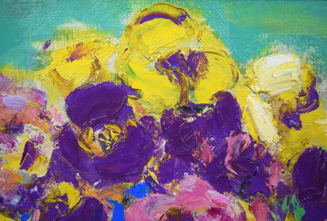 三塩清巳「パンジー」油絵・F4号 拡大画像2