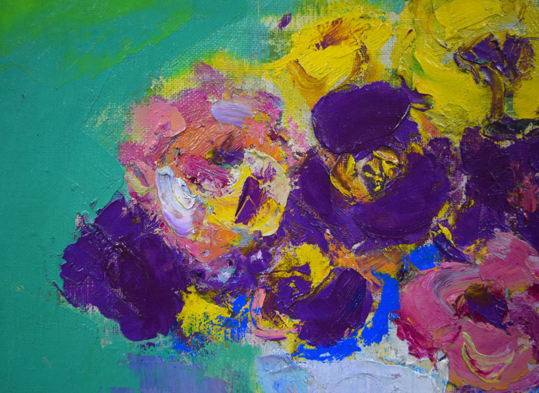 三塩清巳「パンジー」油絵・F4号 拡大画像1