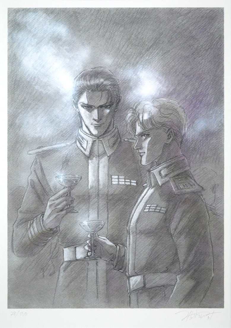 道原かつみ「双璧(銀河英雄伝説)」ミクスドメディア版画 作品全体拡大画像