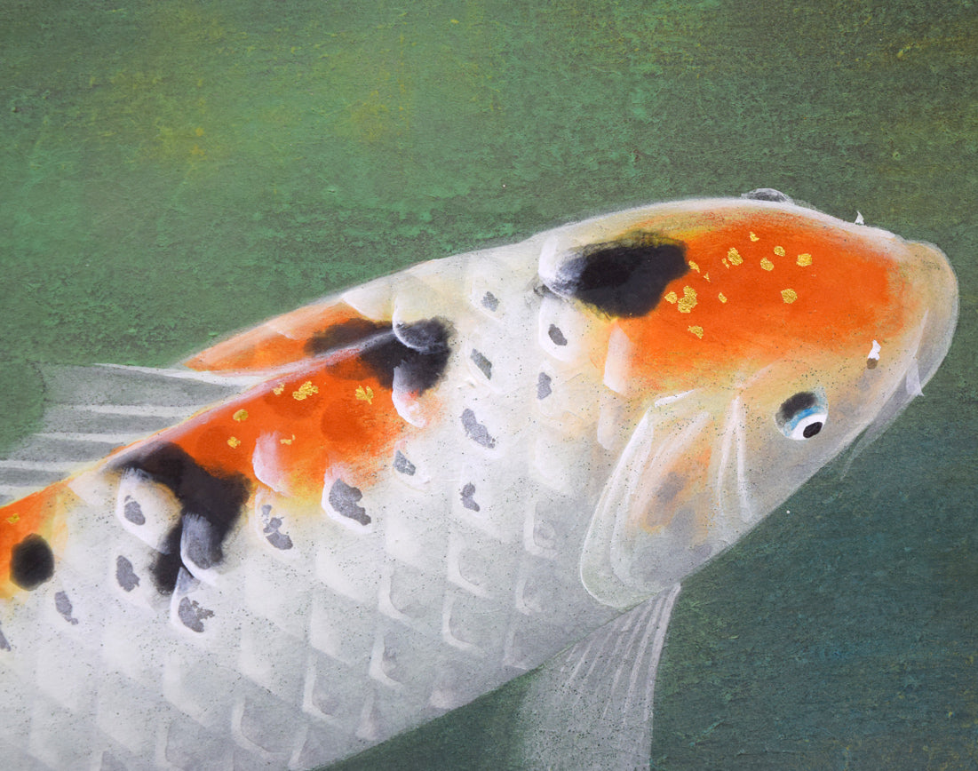 三輪高英「鯉」日本画・6号 拡大画像2