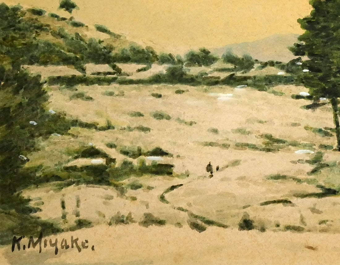 三宅克己「雪の朝」水彩画・4号 拡大画像3