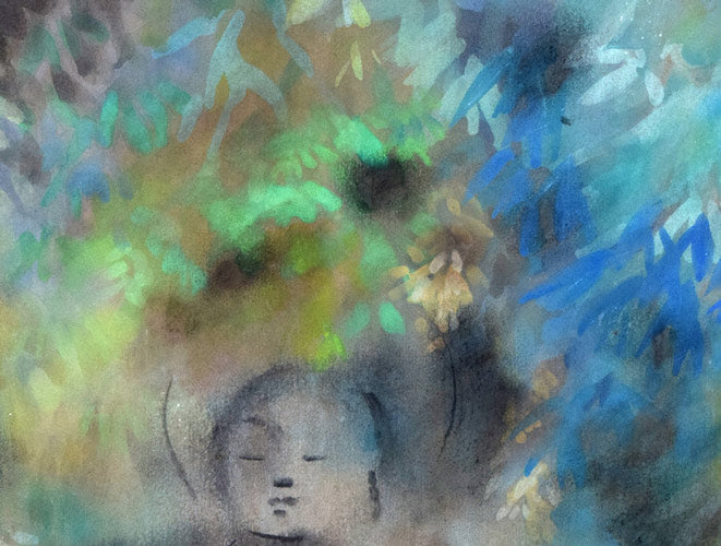 宮木薫「お地蔵さん」グワッシュ(水彩)・F6号 拡大画像1