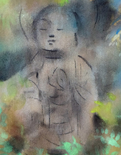 宮木薫「お地蔵さん」グワッシュ(水彩)・F6号 拡大画像2