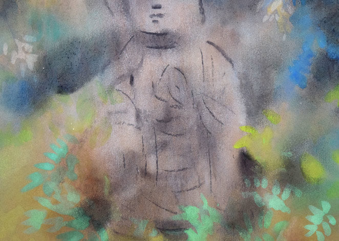 宮木薫「お地蔵さん」グワッシュ(水彩)・F6号 拡大画像4