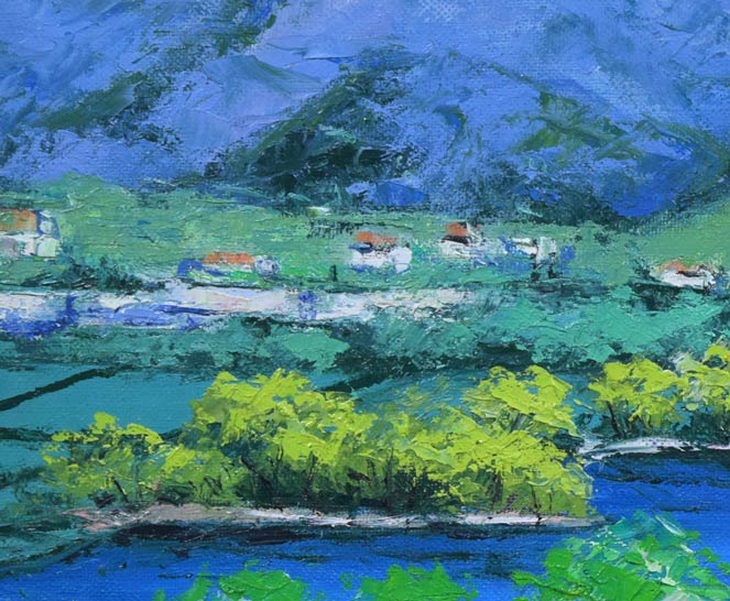 宮倉靖三「安曇野(木崎湖・長野県)」油絵・F4号 拡大画像1