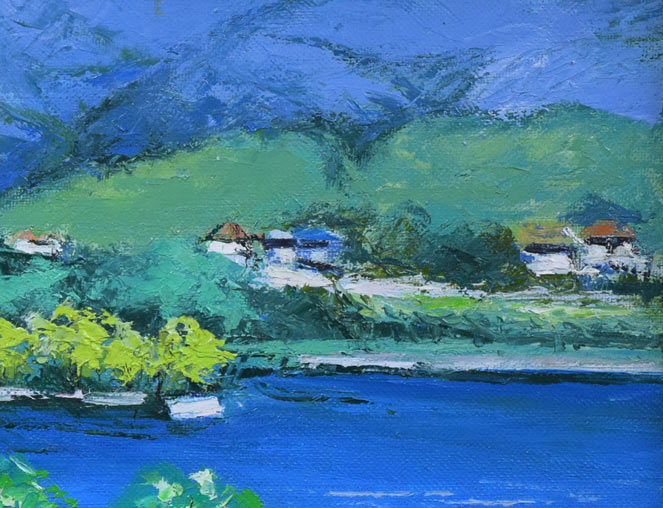 宮倉靖三「安曇野(木崎湖・長野県)」油絵・F4号 拡大画像2