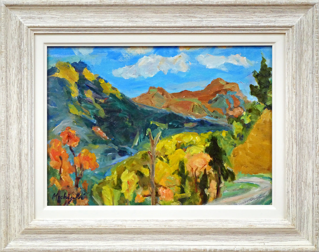 望月正男「釧北峠(阿寒富士と雌阿寒岳)」油絵・F4号