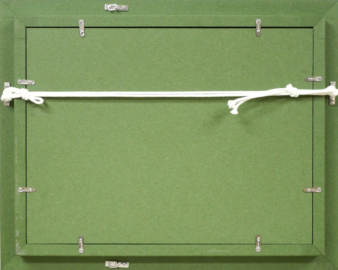 望月正男「釧北峠(阿寒富士と雌阿寒岳)」油絵・F4号 額縁裏側画像