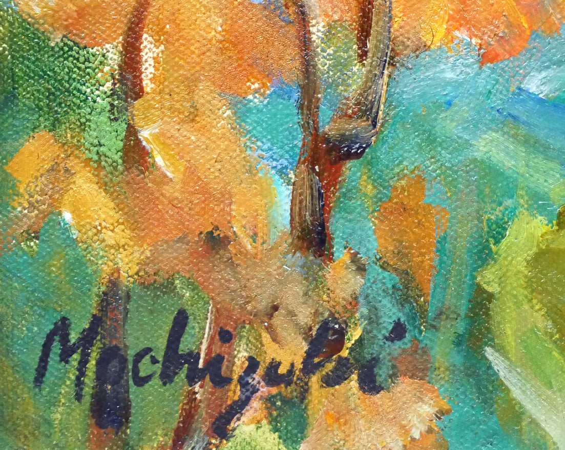 望月正男「釧北峠(阿寒富士と雌阿寒岳)」油絵・F4号 サイン拡大画像