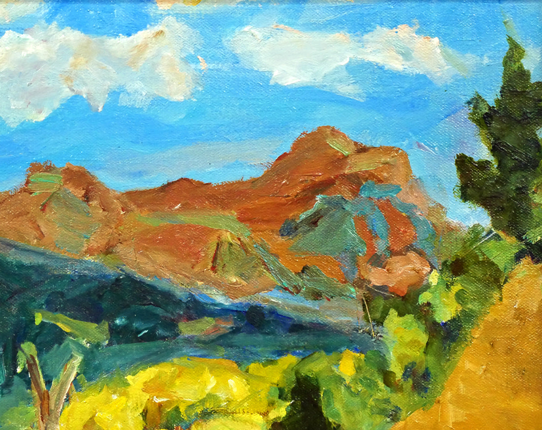 望月正男「釧北峠(阿寒富士と雌阿寒岳)」油絵・F4号 拡大画像2