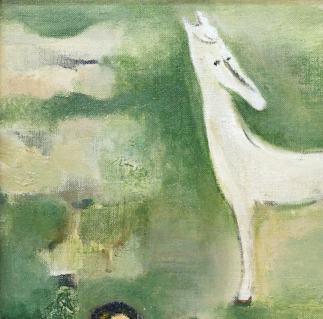 杢田たけを「花馬車と少女」油絵・F6号 拡大画像1