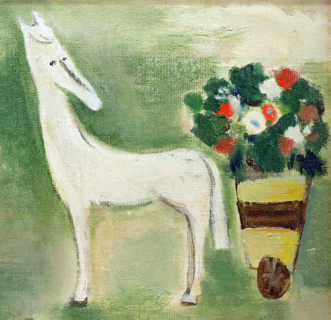 杢田たけを「花馬車と少女」油絵・F6号 拡大画像2