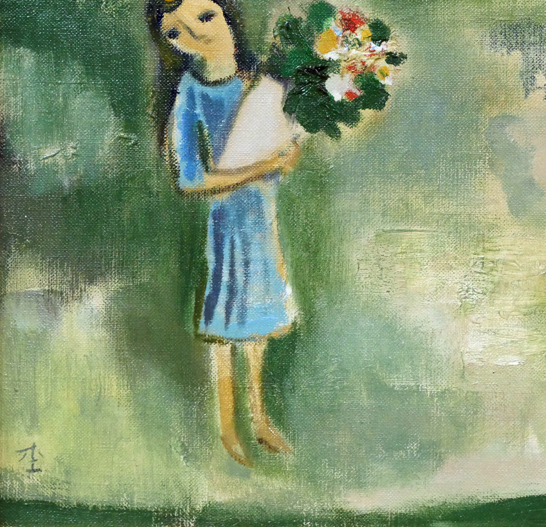 杢田たけを「花馬車と少女」油絵・F6号 拡大画像3