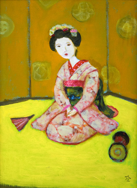 杢田たけを「舞妓」油絵・F4号　作品全体拡大画像