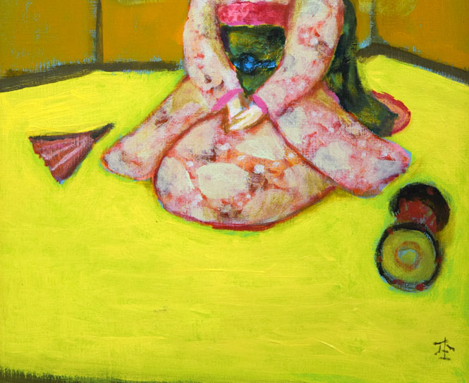杢田たけを「舞妓」油絵・F4号 拡大画像2