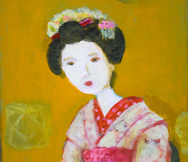 杢田たけを「舞妓」油絵・F4号 拡大画像3