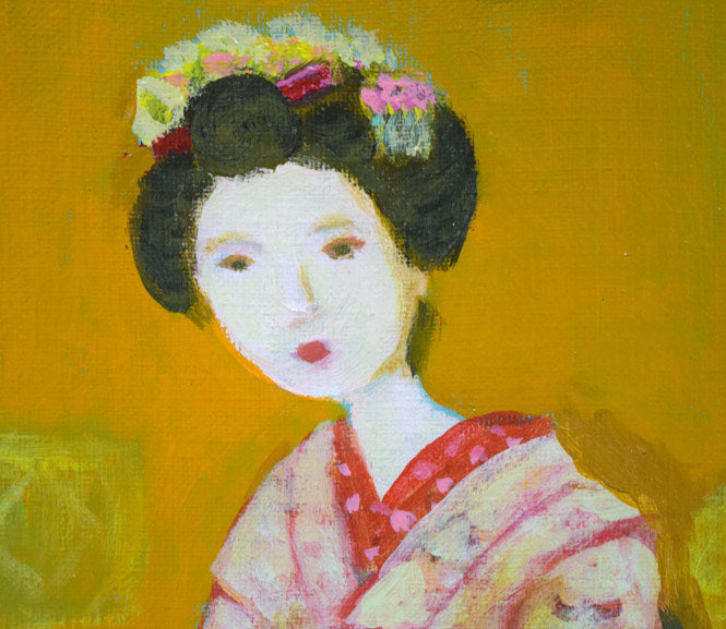 杢田たけを「舞妓」油絵・F4号 拡大画像4