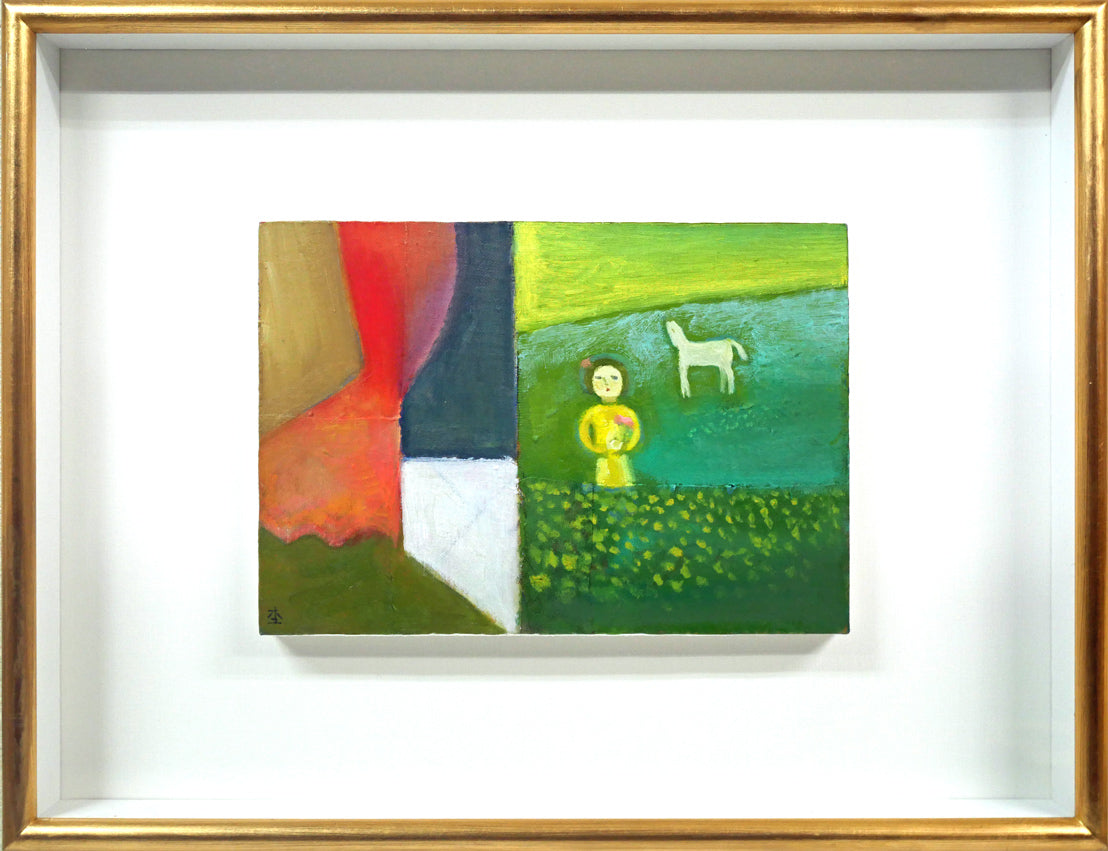 杢田たけを「少女のいる風景」油絵・P3号