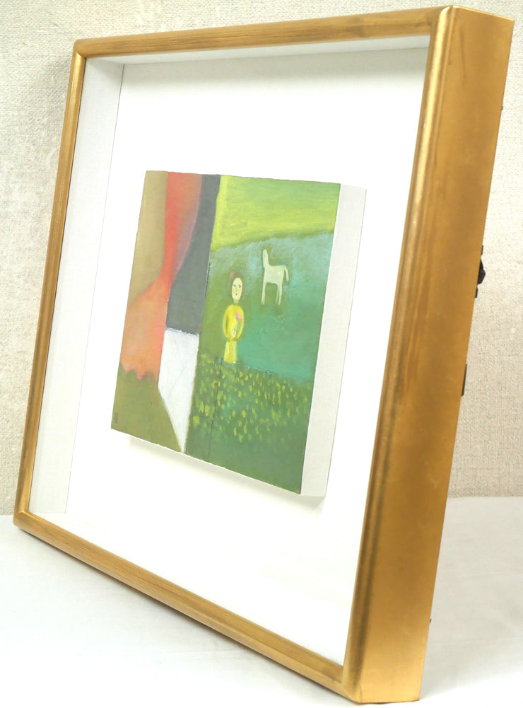 杢田たけを「少女のいる風景」油絵・P3号 額装画像1