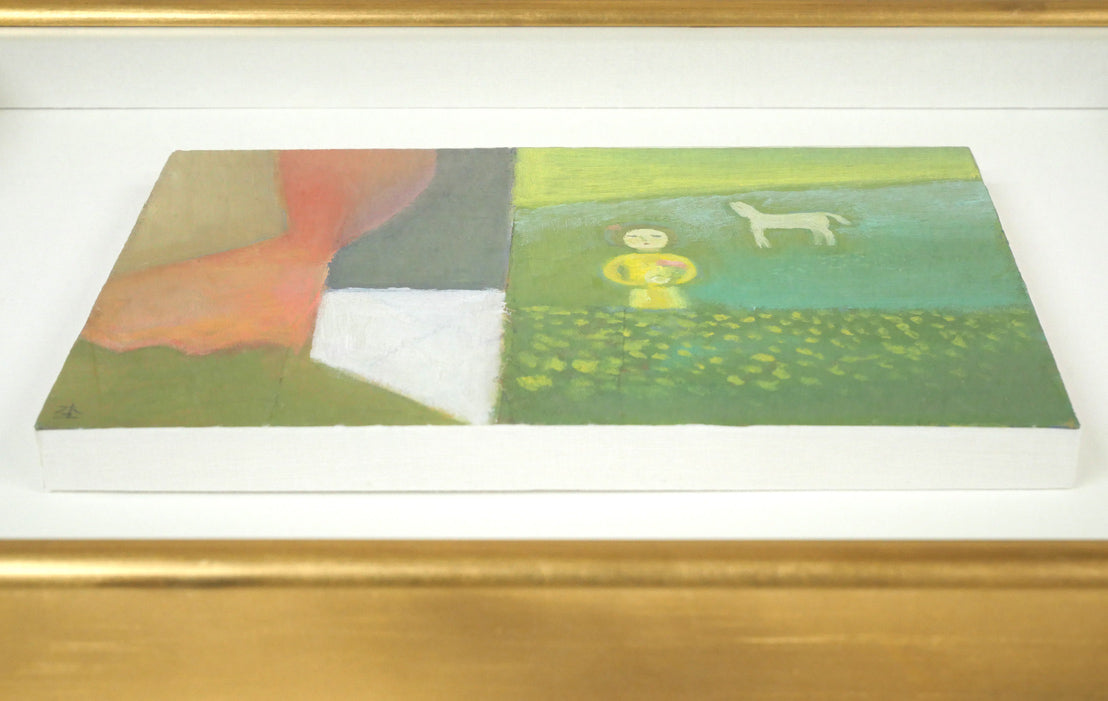 杢田たけを「少女のいる風景」油絵・P3号 額装画像2