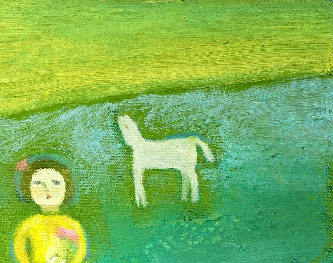 杢田たけを「少女のいる風景」油絵・P3号 拡大画像2